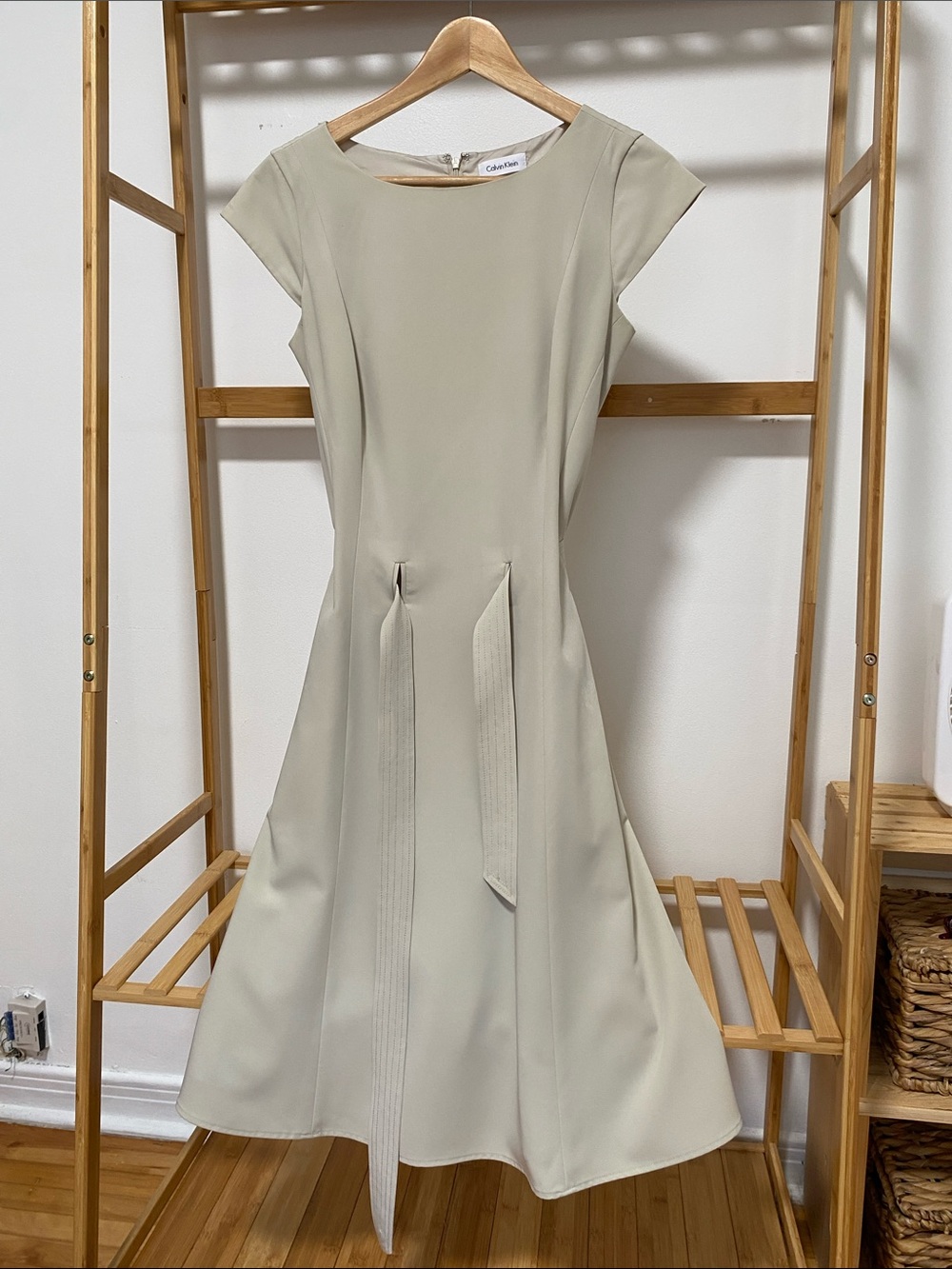 Calvin Klein Light Cream Midi Fit-and-Flare Dress